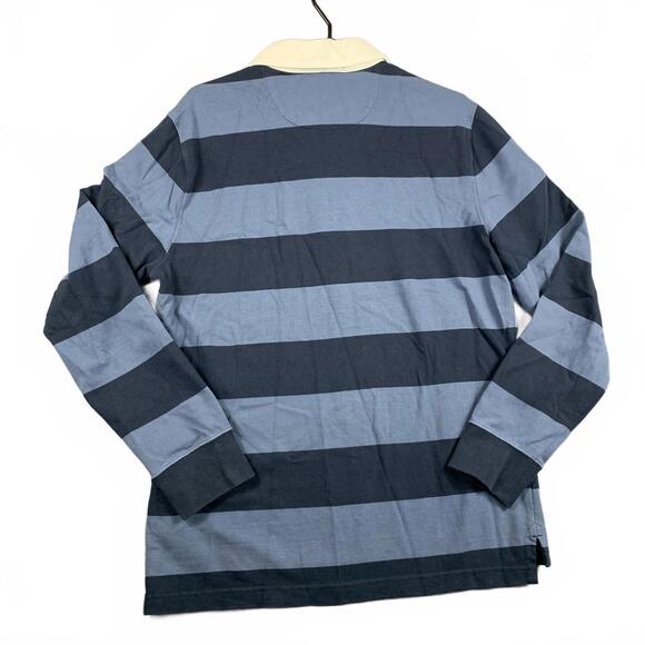 NWT Denver Hayes Mens Size L Navy Blue Striped Long Sleeve Polo Shirt Modern Fit - Picture 2 of 10